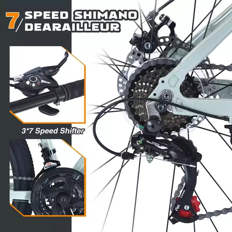 NAYSAYE Bicycle Mountain Bike 27.5 Inch Wheels 21 Speed Front Suspension for Men Women Boys and Girls, Green, 68.8*26.37*39.37