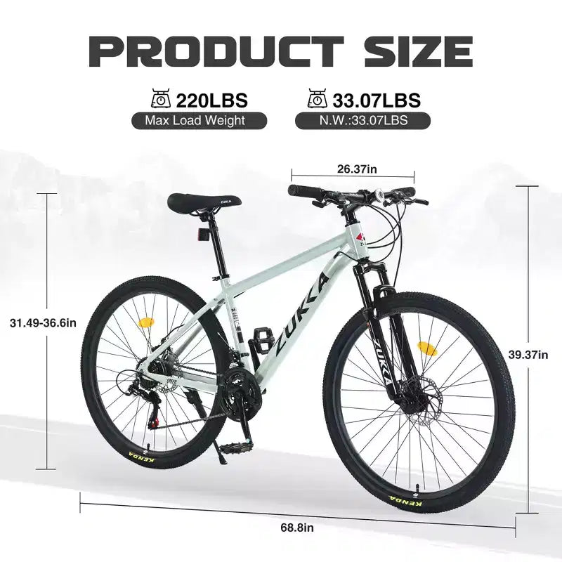 NAYSAYE Bicycle Mountain Bike 27.5 Inch Wheels 21 Speed Front Suspension for Men Women Boys and Girls, Green, 68.8*26.37*39.37