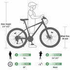NAYSAYE 26 Inch Mountain Bike 3X8/24 Speeds MTB with Steel Frame Front Suspension Frok for Adult Men Women Student, Green, 65.75*24.41*37
