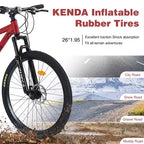 NAYSAYE Vélo VTT 24 Vitesses Cadre en Acier avec Fourche Suspendue pour Adultes, Rouge, 65.75*24.41*37