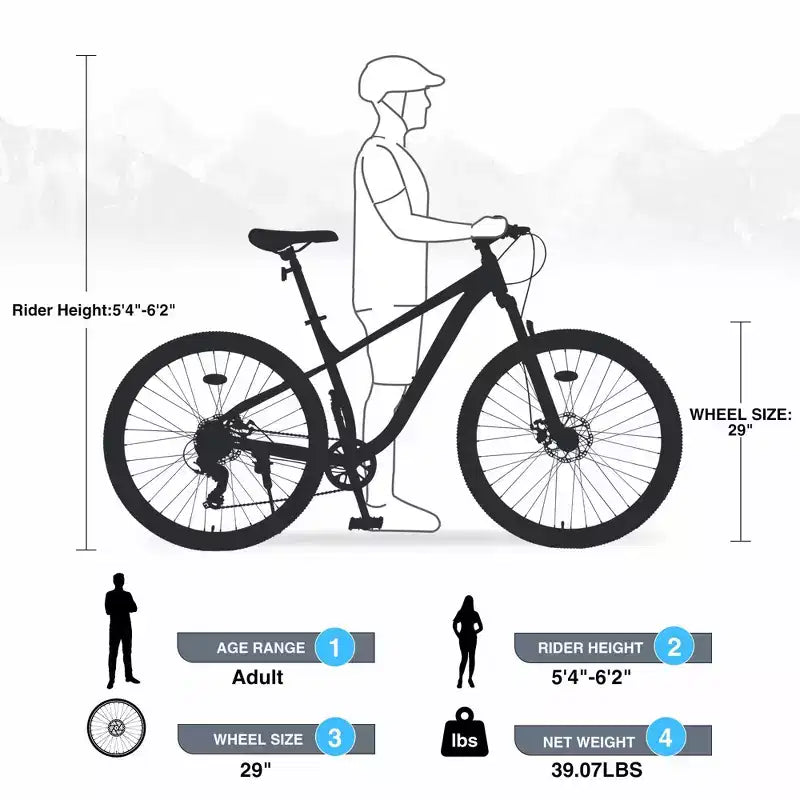 Vélo de Montagne NAYSAYE 29 Pouces, 8 Vitesses, Cadre en Acier avec Suspension Avant pour Adultes et Jeunes, Bleu, 70.8*27.1*41.7