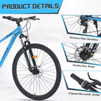 Vélo de Montagne NAYSAYE 29 Pouces, 8 Vitesses, Cadre en Acier avec Suspension Avant pour Adultes et Jeunes, Bleu, 70.8*27.1*41.7