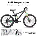 NAYSAYE Vélo VTT 26 pouces 21 vitesses avec double amortisseur pour trajets quotidiens et voyages unisexe, Gris, 67*27*39