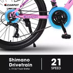 NAYSAYE Bicycle 24 Inch Mountain Bike with 21 Speed Shifter Dual Disc Brakes for Teenagers and Women, Pink, 66*24.8*35