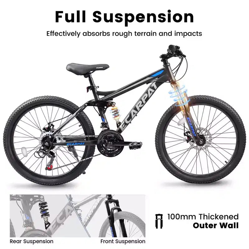 NAYSAYE Bicycle 27.5 Inch Full Suspension Mountain Bike 21 Speed with Dual Shock Absorbers for Men and Women, Black, 68.1*27*39.7