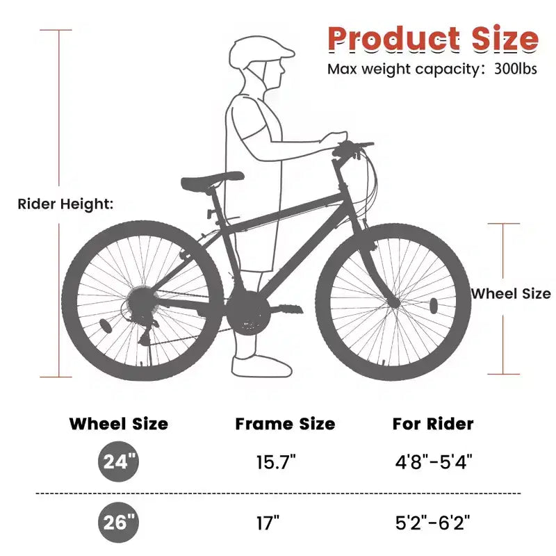 NAYSAYE Vélo VTT 24 pouces Cadre 21 vitesses Double freins en V pour adultes et adolescents pour la randonnée en montagne, Noir et Rouge, 64,57*24,8*34,65