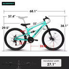 Vélo NAYSAYE VTT 26 pouces avec cadre en acier, fourche suspendue, 21 vitesses pour hommes et femmes, bleu, 68*27*38