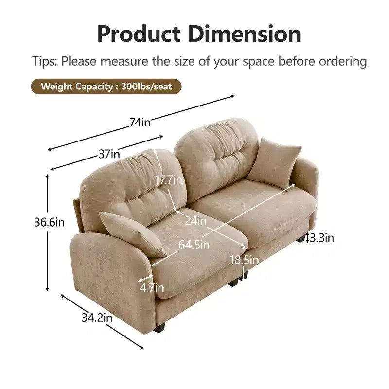 Cloud Touch Chenille Loveseat  Tufted Back, Ergonomic High-Density Foam, Solid Wood Base, Apartment-Size 2-Seater