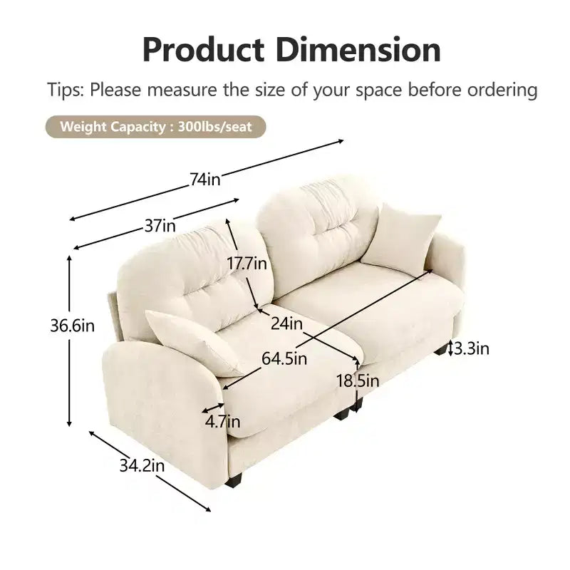 Cloud Touch Chenille Loveseat  Tufted Back, Ergonomic High-Density Foam, Solid Wood Base, Apartment-Size 2-Seater