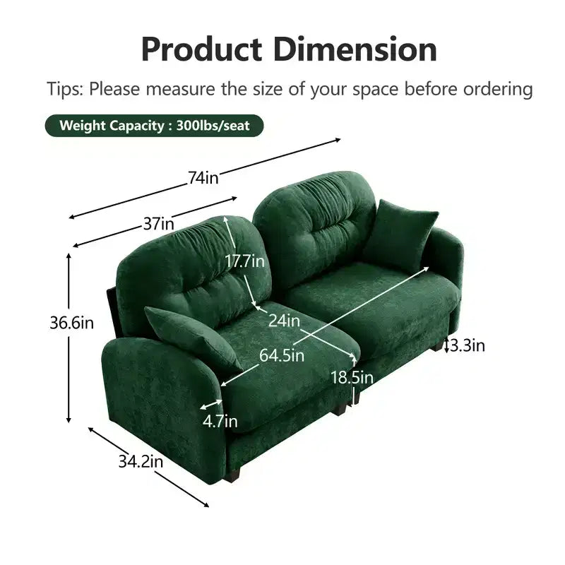 Cloud Touch Chenille Loveseat  Tufted Back, Ergonomic High-Density Foam, Solid Wood Base, Apartment-Size 2-Seater