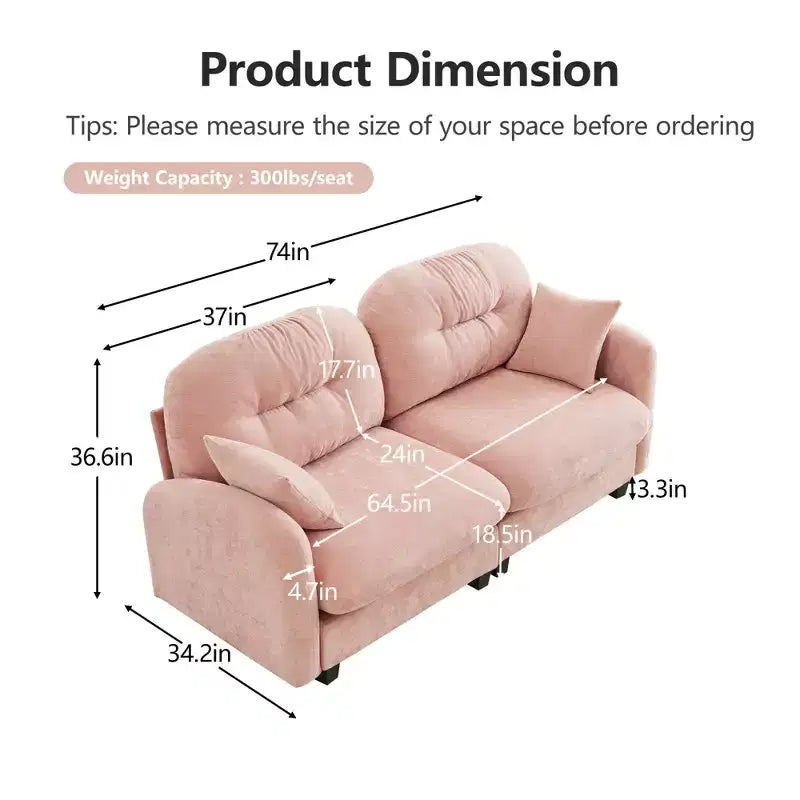 Cloud Touch Chenille Loveseat  Tufted Back, Ergonomic High-Density Foam, Solid Wood Base, Apartment-Size 2-Seater