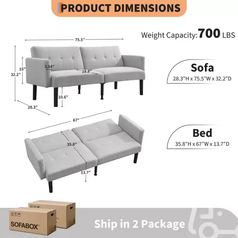 Canapé-lit futon, causeuse compacte, canapé-lit convertible moderne du milieu du siècle