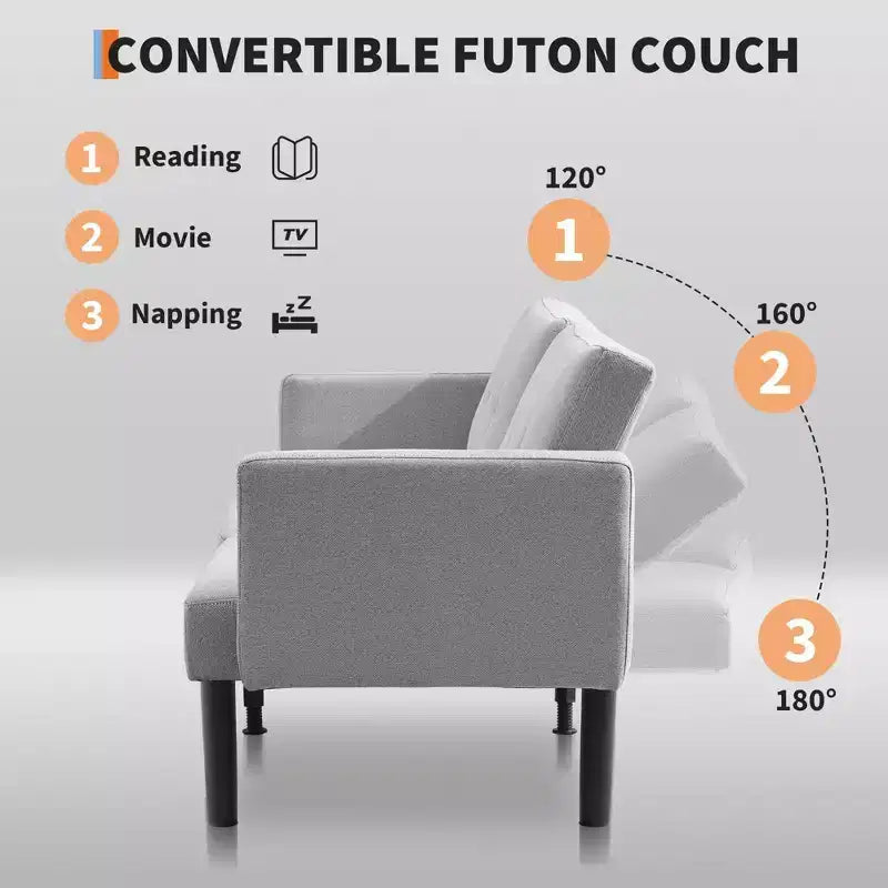 Canapé-lit futon, causeuse compacte, canapé-lit convertible moderne du milieu du siècle