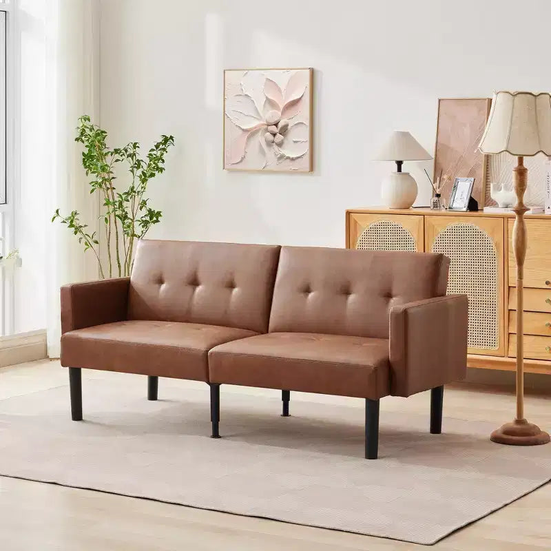 Futon Sofa Bed, Compact Loveseat, Modern Mid-Century Sleeper Sofa, Convertible Couch