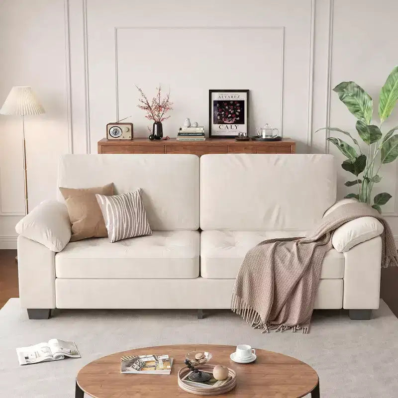 90 3 Seater Sofa Counch Velvet Upholstered Oversized Loveseat with Soft Spacious Armrests