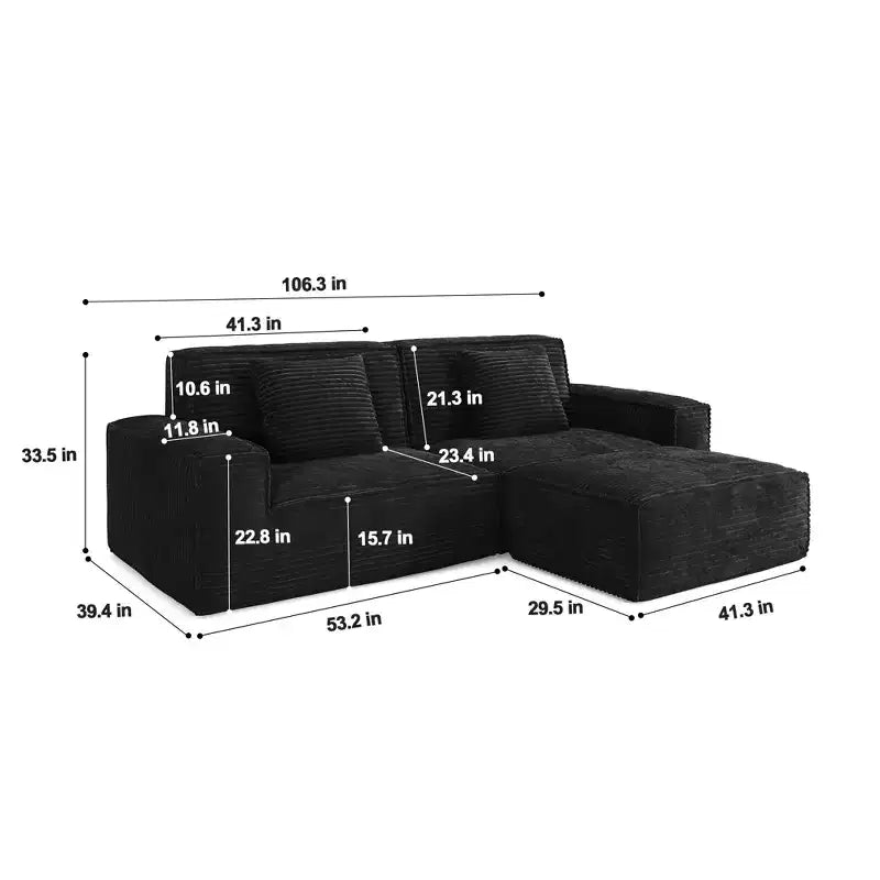 Canapé modulable grand format Whisen 106.3 - Tissu rayé, Style moderne, Confortable, Compression sous vide, Éponge pleine, Haute résilience, Droit