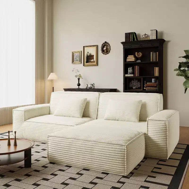 Canapé modulable grand format Whisen 106.3 - Tissu rayé, Style moderne, Confortable, Compression sous vide, Éponge pleine, Haute résilience, Droit