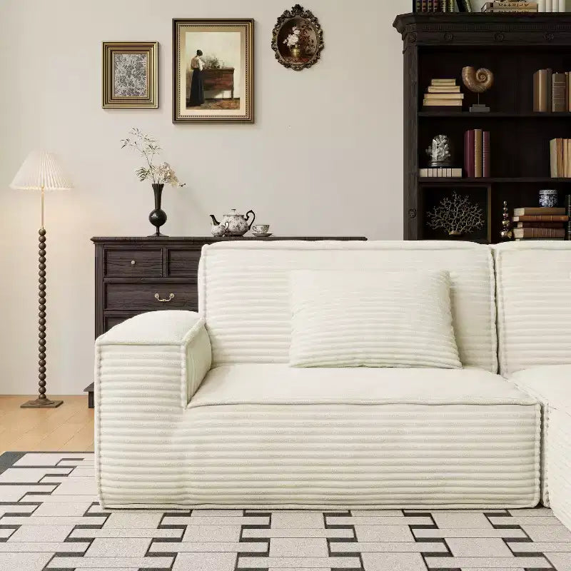 Canapé modulable grand format Whisen 106.3 - Tissu rayé, Style moderne, Confortable, Compression sous vide, Éponge pleine, Haute résilience, Droit
