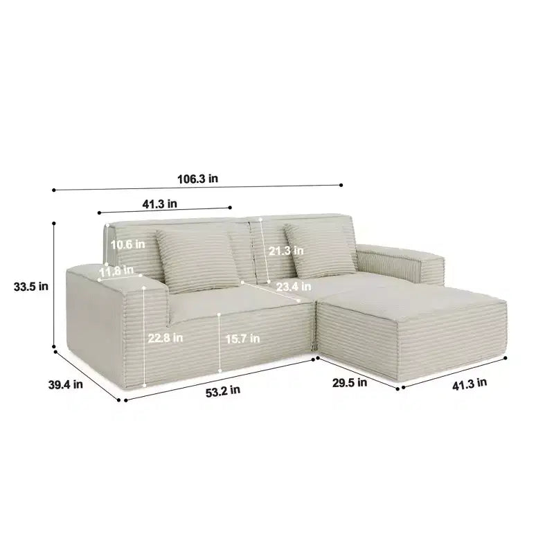 Canapé modulable grand format Whisen 106.3 - Tissu rayé, Style moderne, Confortable, Compression sous vide, Éponge pleine, Haute résilience, Droit