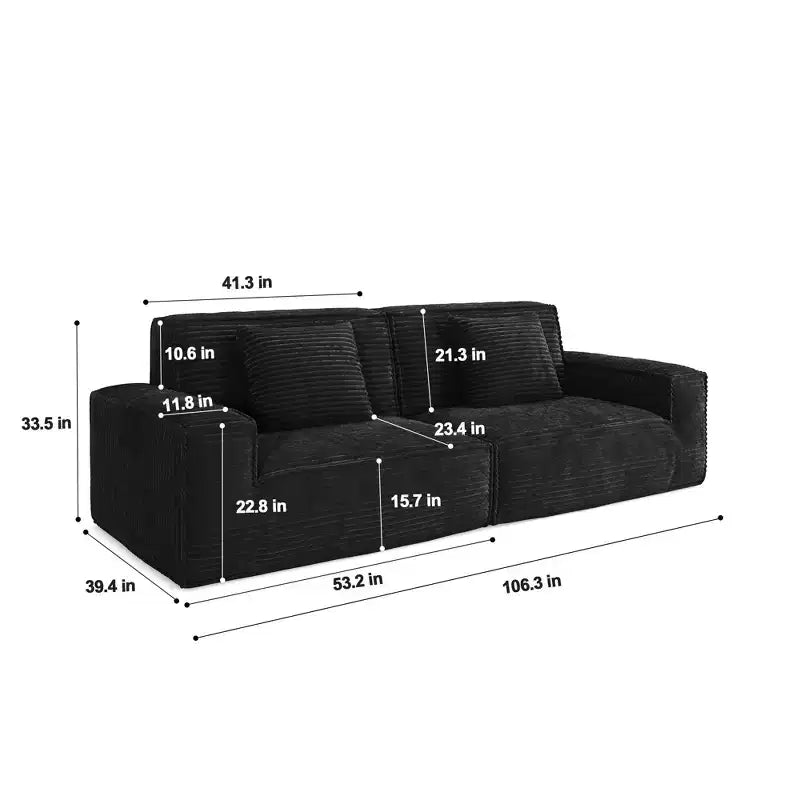 Canapé modulable grand format Whisen 106.3 - Tissu rayé, Style moderne, Confortable, Compression sous vide, Éponge pleine, Haute résilience, Droit