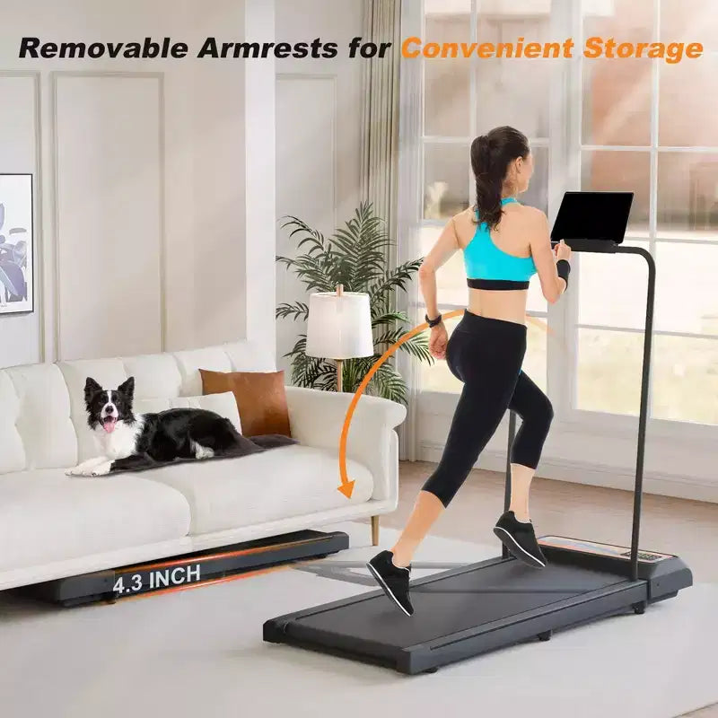 NAYSAYE Folding Portable Treadmill Under Desk Walking Pad Removable Armrests Cushioned Belt Spacious Surface for Home Office