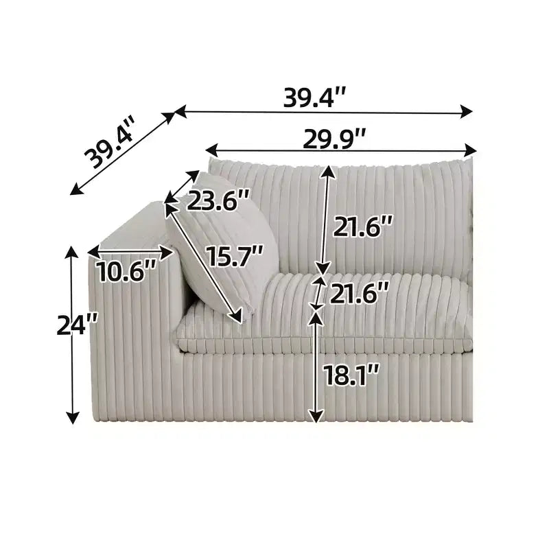 MAYEERTY 118.2 Canapé Nuage en Coton Velours Blanc, Assise Profonde, Coussin Amovible Double Couche, Aucun Assemblage Requis, Multi-Pièces