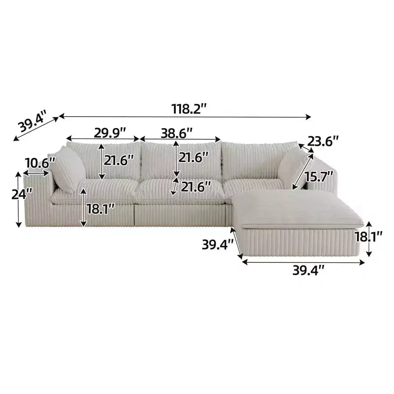 MAYEERTY 118.2 Canapé Nuage en Coton Velours Blanc, Assise Profonde, Coussin Amovible Double Couche, Aucun Assemblage Requis, Multi-Pièces