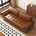 80.31 Canapé 3 places en similicuir style Mid-Century Modern, avec pieds métalliques robustes et cadre en bois massif, pour salon et appartement, marron Gaoyangjiaju