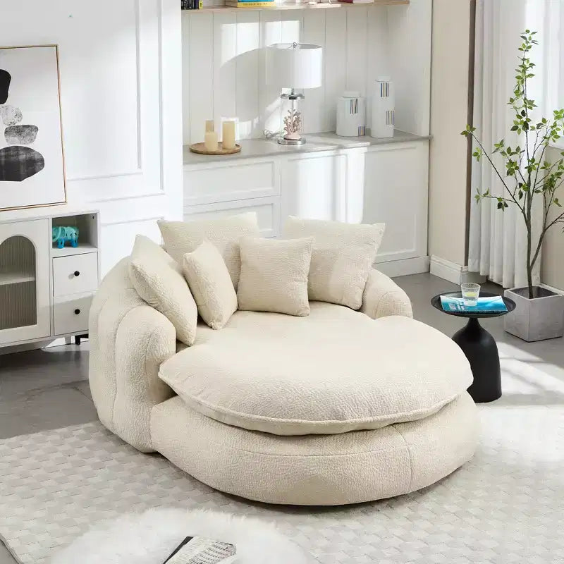 Oversized Oval Chenille Bean Bag Sofa with 3 Large and 2 Small Pillows and Wrap Around Backrest for Adults