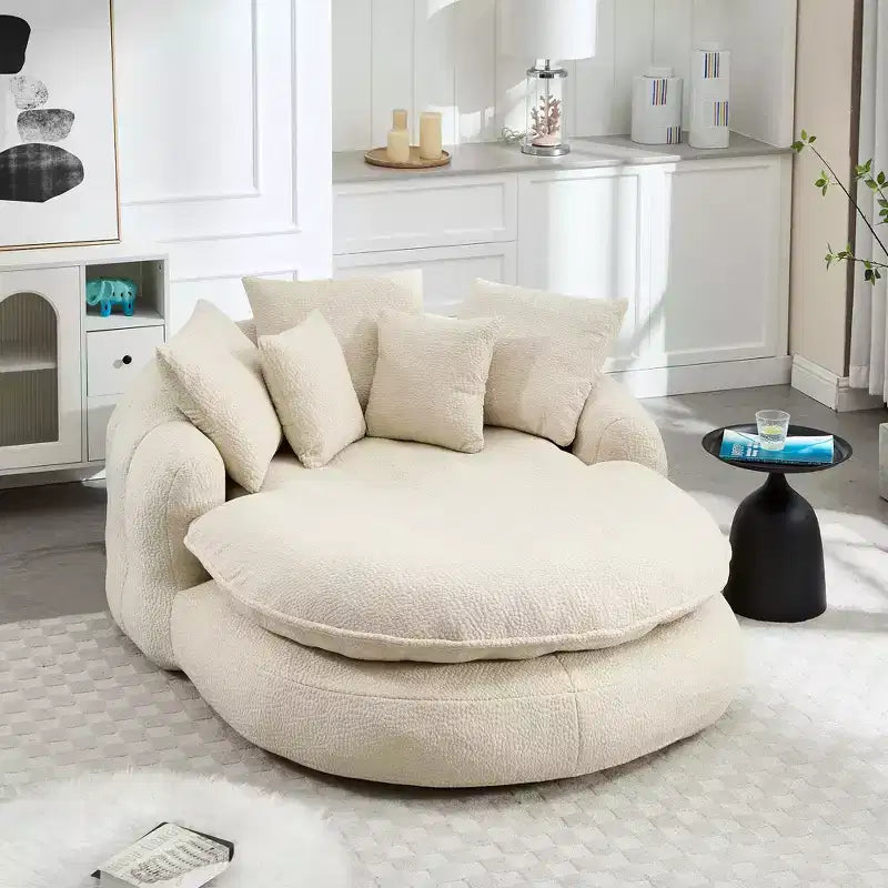 Oversized Oval Chenille Bean Bag Sofa with 3 Large and 2 Small Pillows and Wrap Around Backrest for Adults
