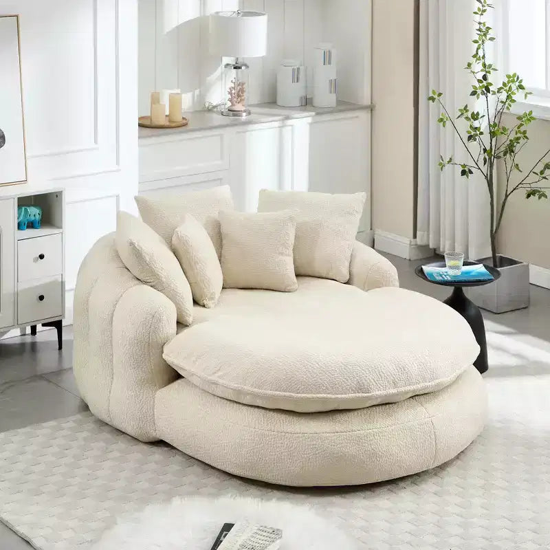 Oversized Oval Chenille Bean Bag Sofa with 3 Large and 2 Small Pillows and Wrap Around Backrest for Adults