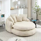 Oversized Oval Chenille Bean Bag Sofa with 3 Large and 2 Small Pillows and Wrap Around Backrest for Adults