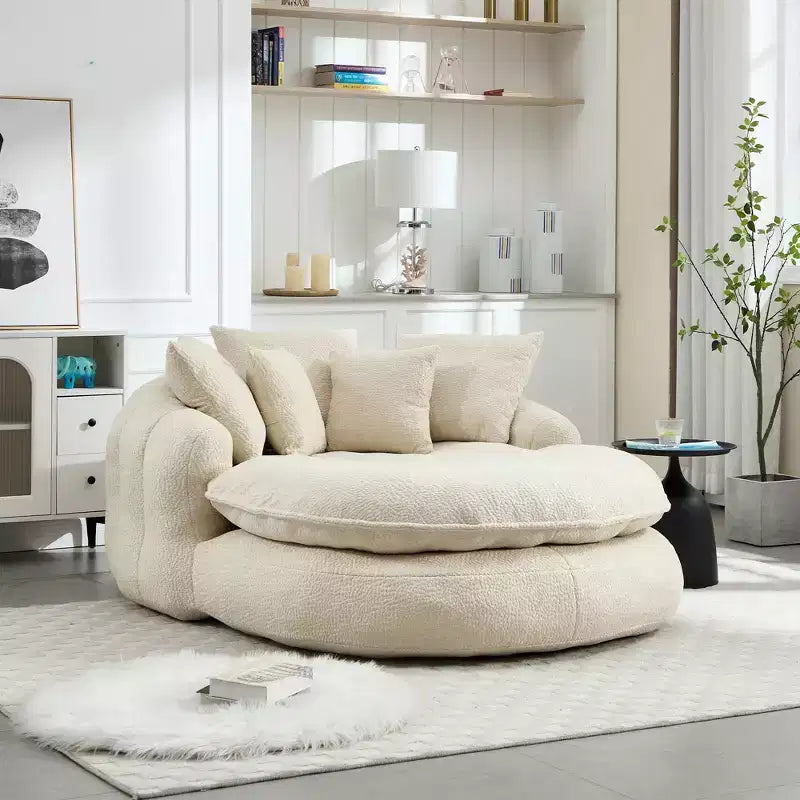 Oversized Oval Chenille Bean Bag Sofa with 3 Large and 2 Small Pillows and Wrap Around Backrest for Adults