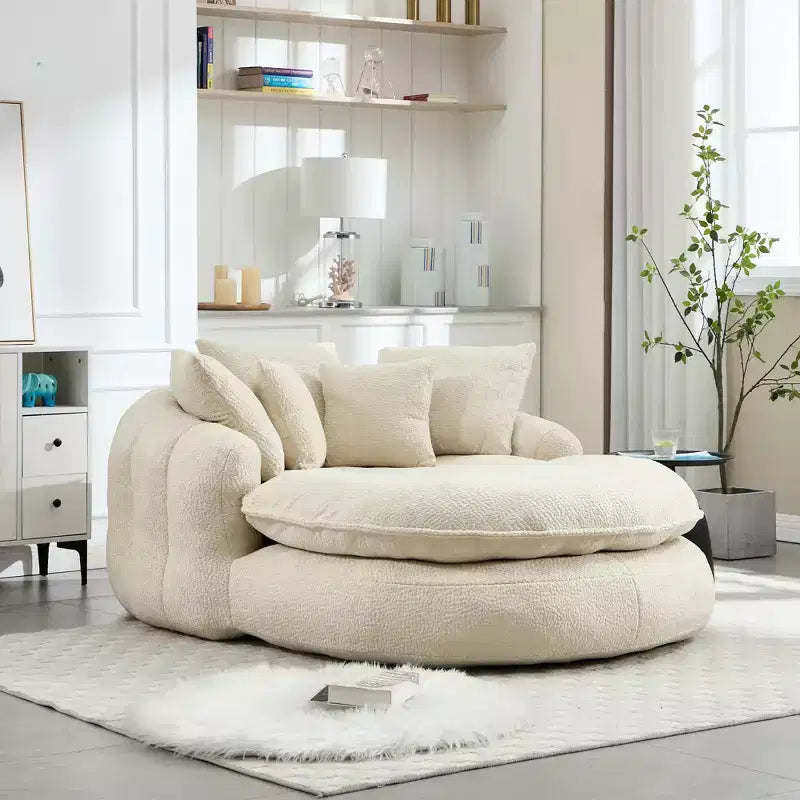 Oversized Oval Chenille Bean Bag Sofa with 3 Large and 2 Small Pillows and Wrap Around Backrest for Adults