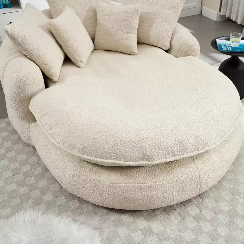 Oversized Oval Chenille Bean Bag Sofa with 3 Large and 2 Small Pillows and Wrap Around Backrest for Adults
