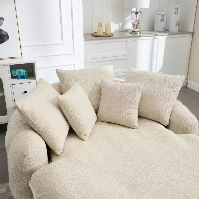 Oversized Oval Chenille Bean Bag Sofa with 3 Large and 2 Small Pillows and Wrap Around Backrest for Adults