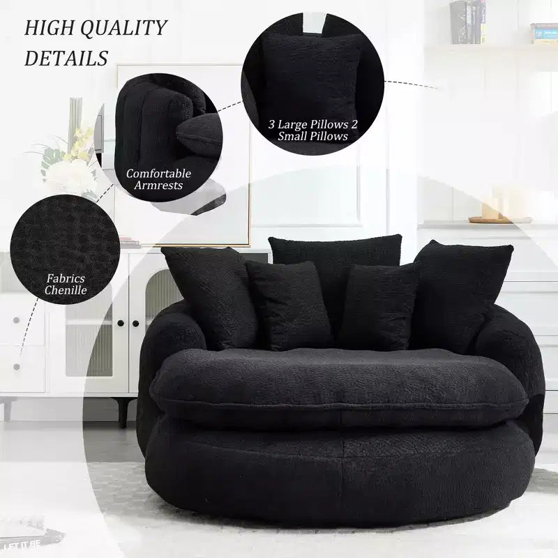 Oversized Oval Chenille Bean Bag Sofa with 3 Large and 2 Small Pillows and Wrap Around Backrest for Adults