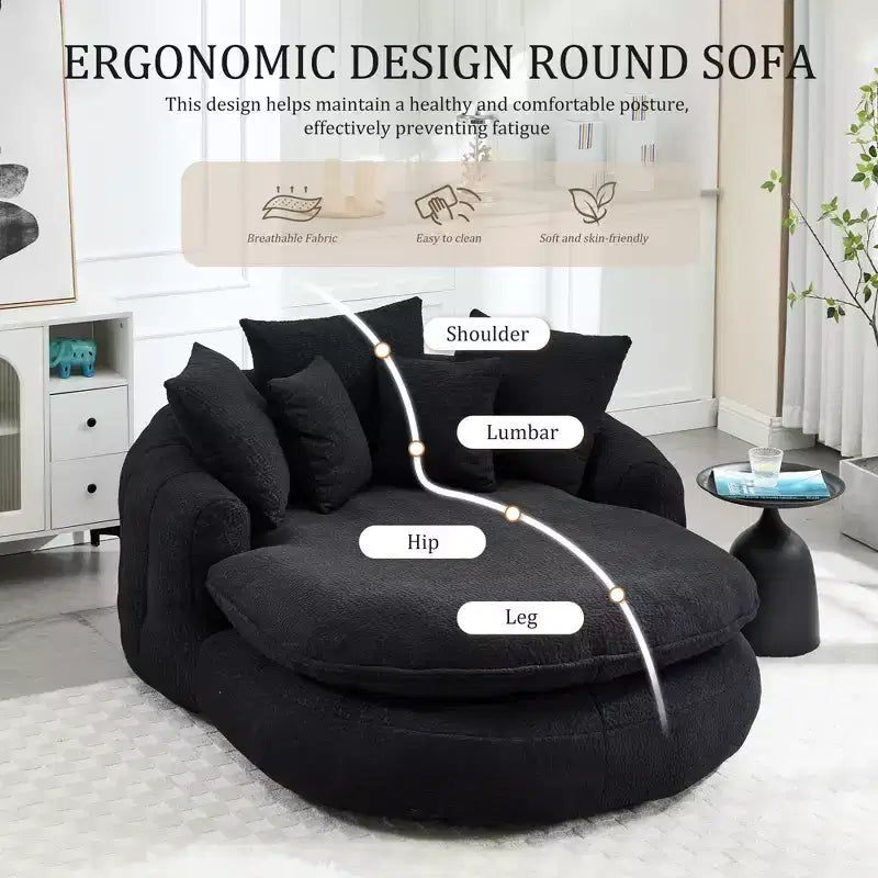 Oversized Oval Chenille Bean Bag Sofa with 3 Large and 2 Small Pillows and Wrap Around Backrest for Adults