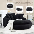 Oversized Oval Chenille Bean Bag Sofa with 3 Large and 2 Small Pillows and Wrap Around Backrest for Adults