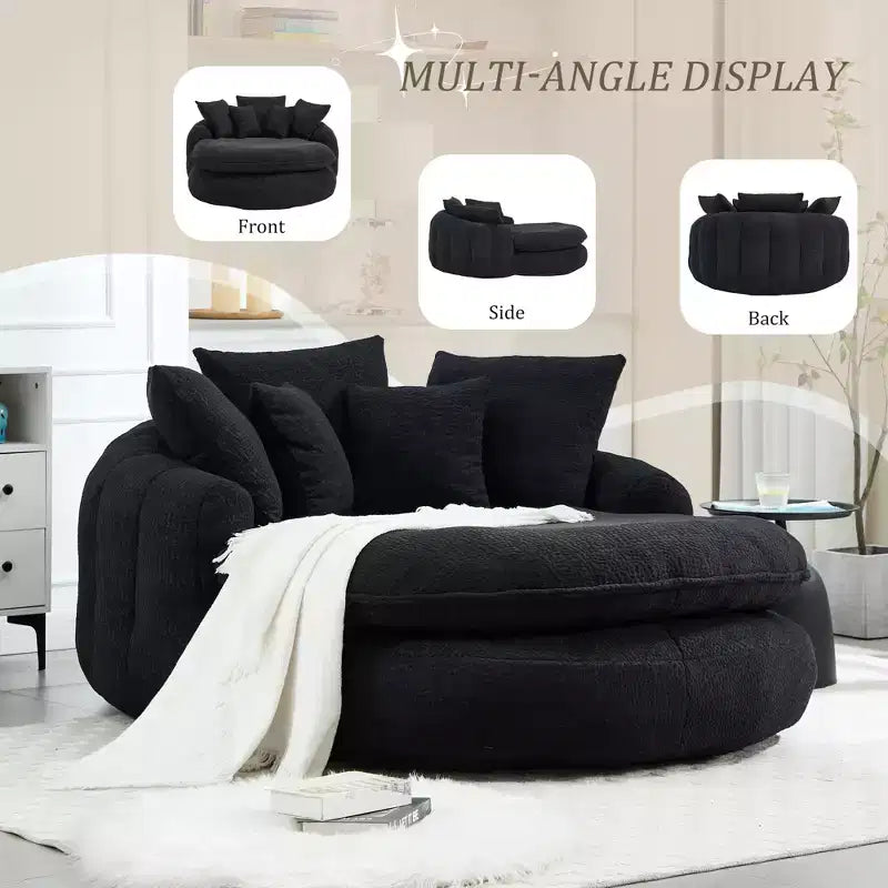 Oversized Oval Chenille Bean Bag Sofa with 3 Large and 2 Small Pillows and Wrap Around Backrest for Adults