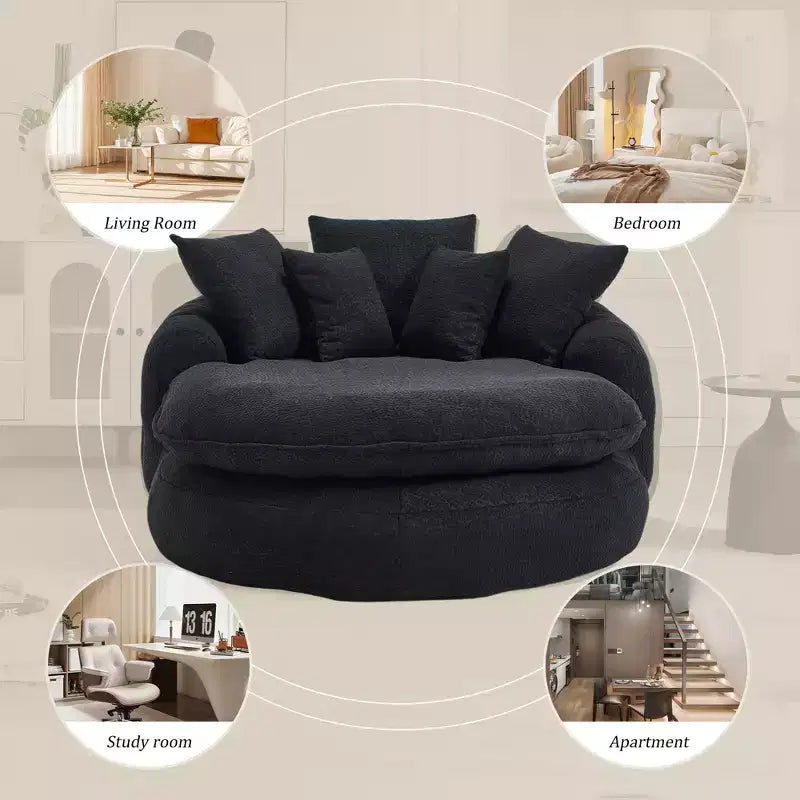 Oversized Oval Chenille Bean Bag Sofa with 3 Large and 2 Small Pillows and Wrap Around Backrest for Adults