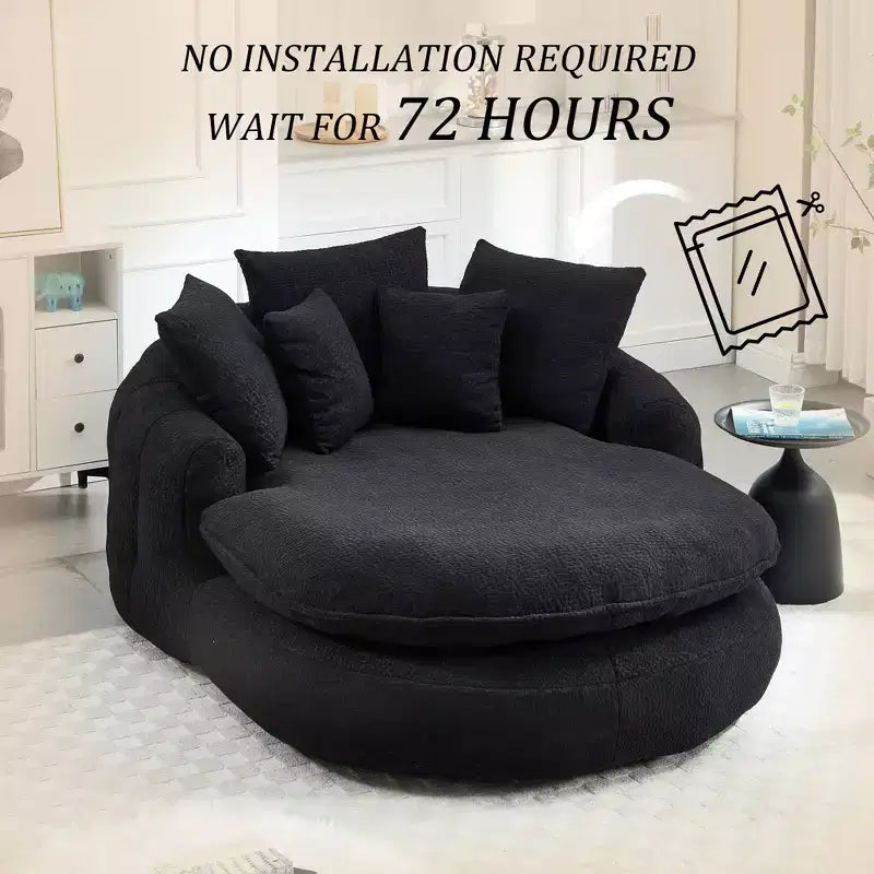 Oversized Oval Chenille Bean Bag Sofa with 3 Large and 2 Small Pillows and Wrap Around Backrest for Adults
