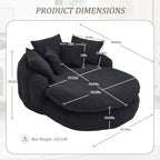Oversized Oval Chenille Bean Bag Sofa with 3 Large and 2 Small Pillows and Wrap Around Backrest for Adults