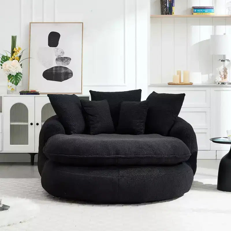 Oversized Oval Chenille Bean Bag Sofa with 3 Large and 2 Small Pillows and Wrap Around Backrest for Adults