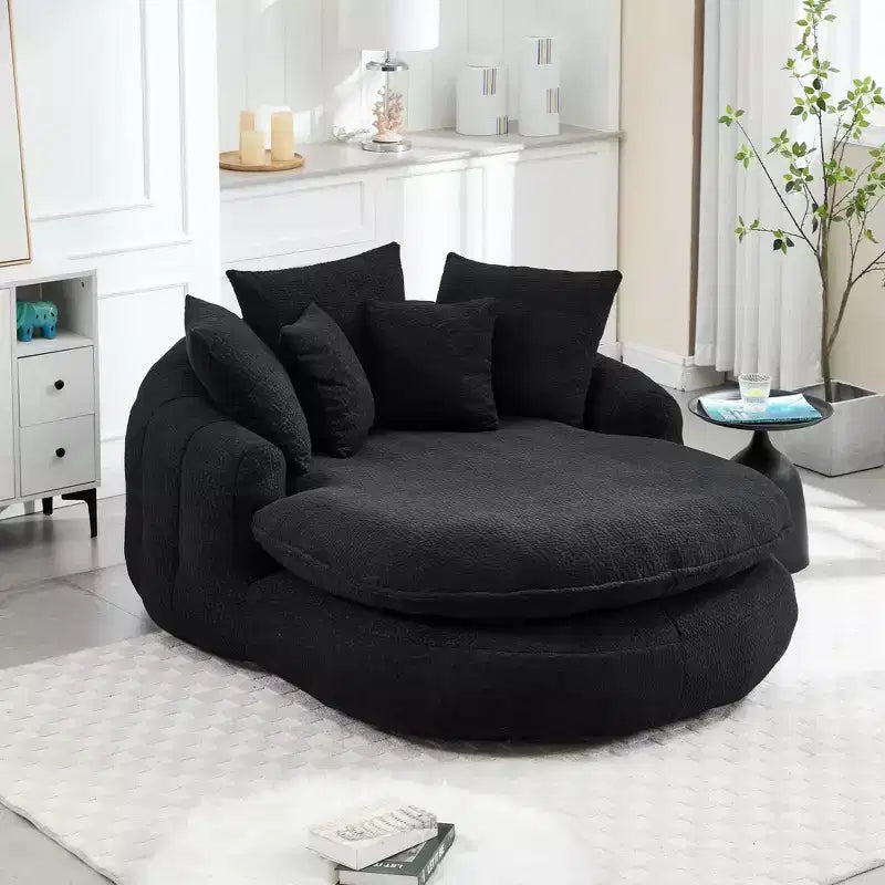 Oversized Oval Chenille Bean Bag Sofa with 3 Large and 2 Small Pillows and Wrap Around Backrest for Adults