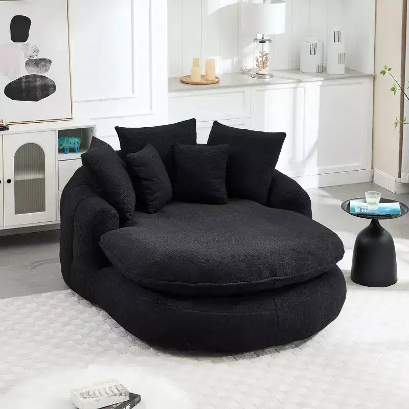 Oversized Oval Chenille Bean Bag Sofa with 3 Large and 2 Small Pillows and Wrap Around Backrest for Adults
