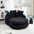 Oversized Oval Chenille Bean Bag Sofa with 3 Large and 2 Small Pillows and Wrap Around Backrest for Adults