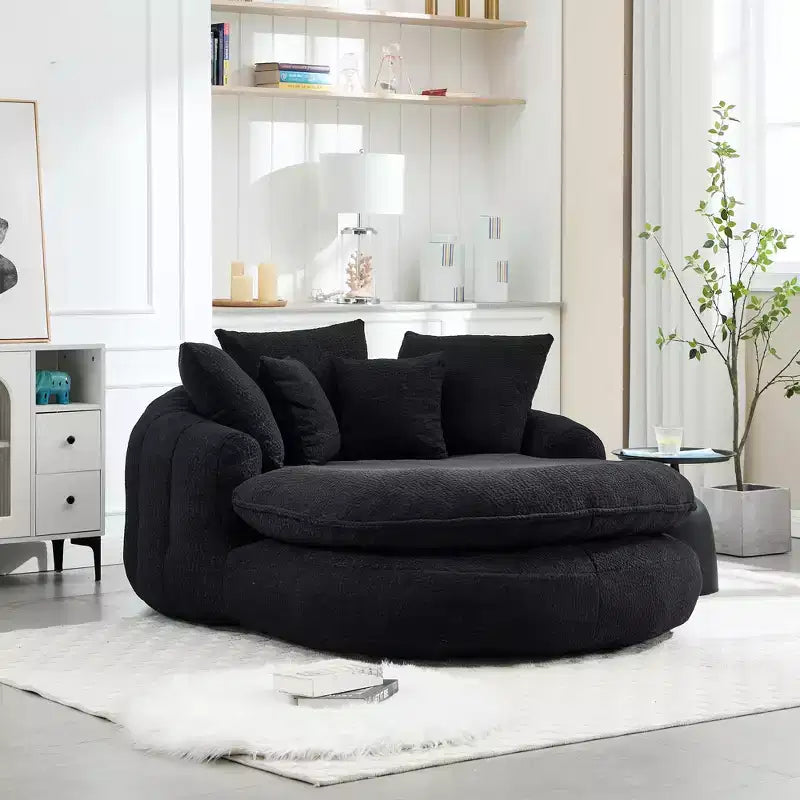 Oversized Oval Chenille Bean Bag Sofa with 3 Large and 2 Small Pillows and Wrap Around Backrest for Adults