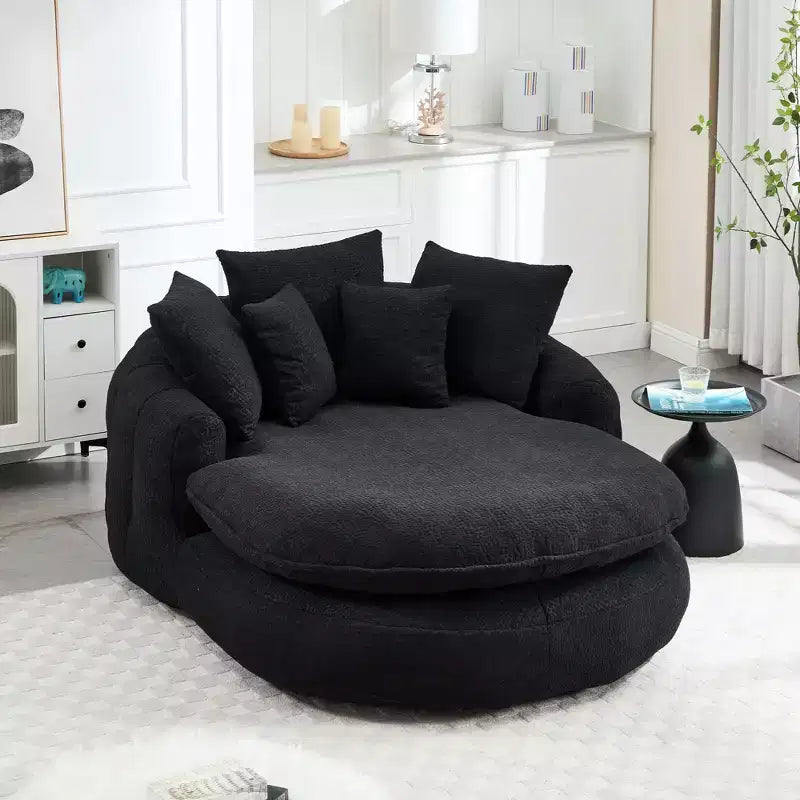 Oversized Oval Chenille Bean Bag Sofa with 3 Large and 2 Small Pillows and Wrap Around Backrest for Adults