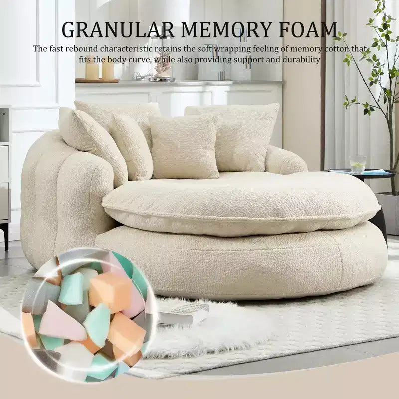 Oversized Oval Chenille Bean Bag Sofa with 3 Large and 2 Small Pillows and Wrap Around Backrest for Adults